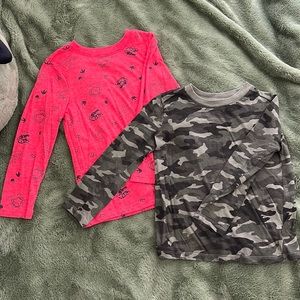 Old Navy long sleeve T-shirts, size 5T, red with dinosaurs and green camo